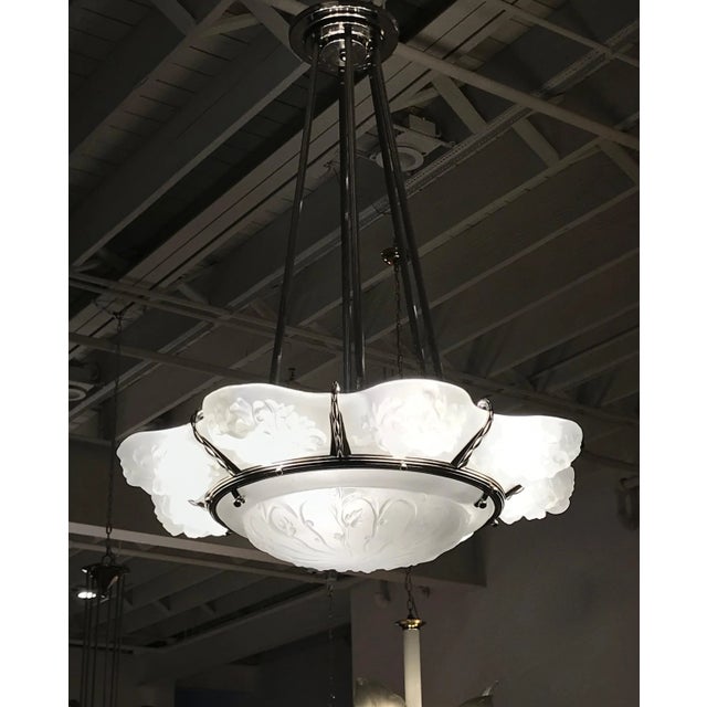 1930s French Art Deco Floral Chandelier Signed Sabino For Sale - Image 5 of 13