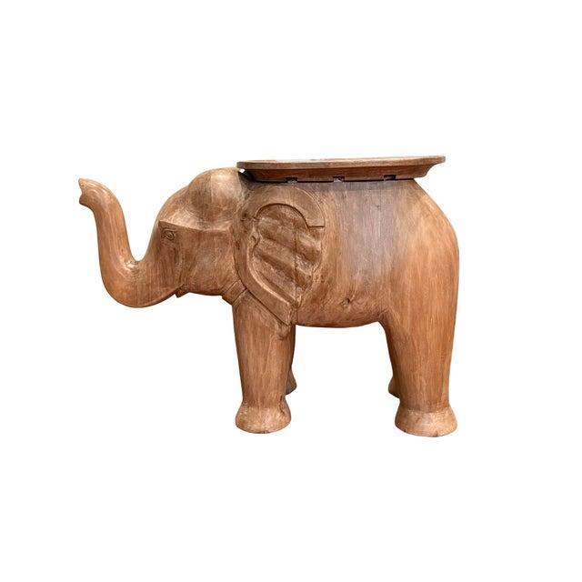 Shabby Chic Pottery Barn Wood Elephant Side Table / Nightstand For Sale - Image 3 of 7
