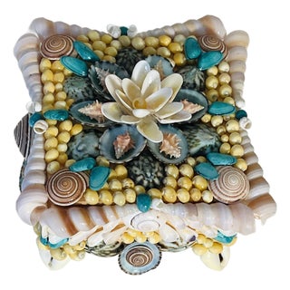 1980s Fabulous Sea Shell Encrusted Gift Box For Sale