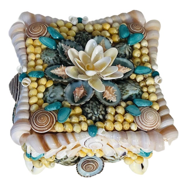 1980s Fabulous Small Sea Shell Encrusted Gift Box For Sale
