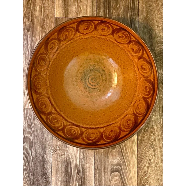 A magnificent large 17.5" diameter stoneware display, centerpiece or fruit bowl. Iconic Mid-Century design, by Wishon-...