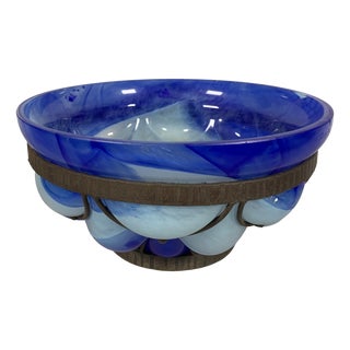 Bowl in Blown Glass and Wrought Iron by André Delatte for Daum, 1930s For Sale
