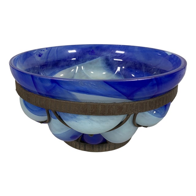 Bowl in Blown Glass and Wrought Iron by André Delatte for Daum, 1930s For Sale