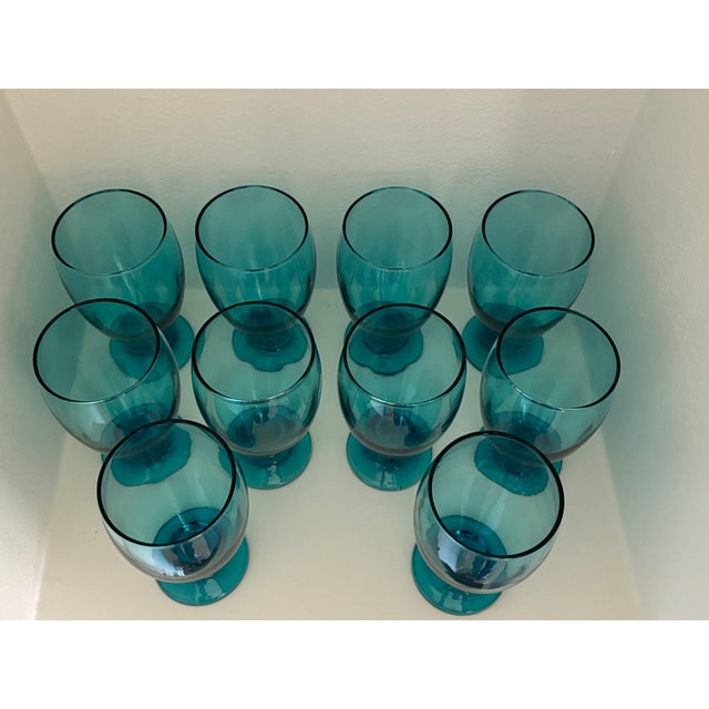 Mid 20th Century Vintage Turquoise Footed Water Goblets - Set of 10 For Sale - Image 5 of 9