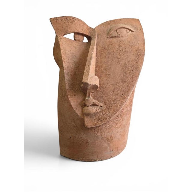 European Artist, Cubist Head Sculpture, 1970s, Terracotta For Sale - Image 3 of 14
