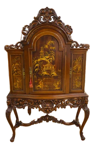 1920's Chinoiserie Chinese Chippendale Figural China Curio Liquor Cabinet