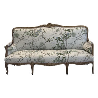 Antique French Louis XV–Style Sofa — Thibaut Katsura Lavender & Amethyst Velvet For Sale