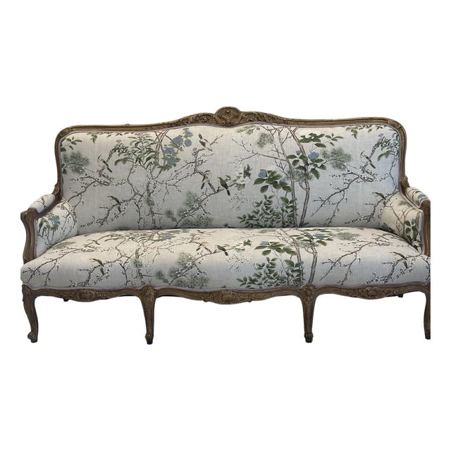 Antique French Louis XV–Style Sofa — Thibaut Katsura Lavender & Amethyst Velvet For Sale