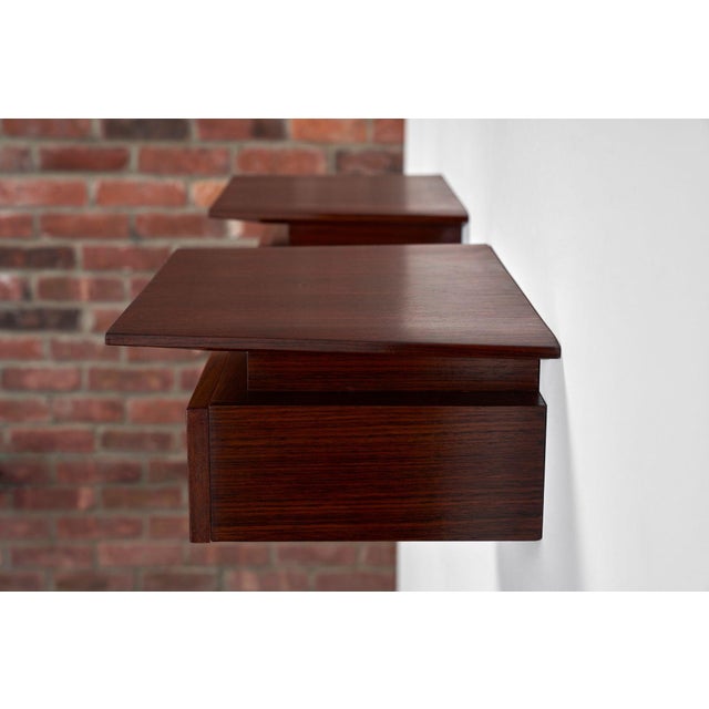 1960s Pair of Petite Danish Modern Single-Drawer Floating Nightstands in Rosewood For Sale - Image 10 of 18