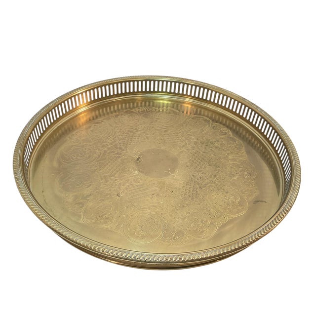 Mid-Century Large Brass Pierced Gallery Serving Tray For Sale - Image 6 of 11