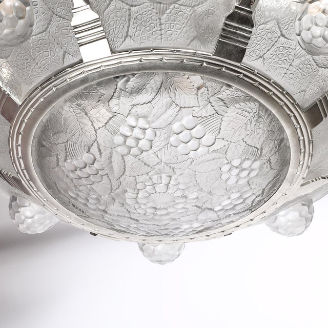 1930s Art Deco Frosted Glass Chandelier With Stylized Cubist Floral Motif For Sale - Image 12 of 18