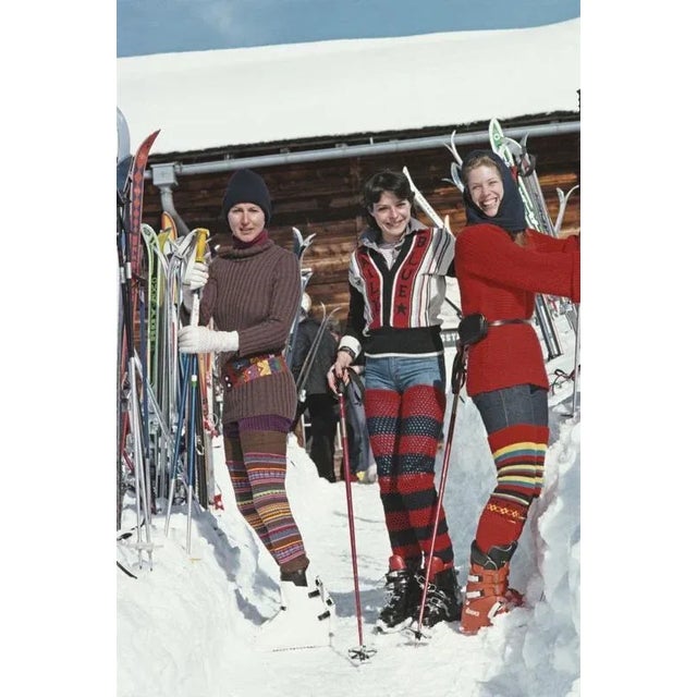 Skiing in Gstaad 1977 Christine Camerana, Caroline Stoop, and Christine Semenenko Warrender prepare for a day on the...