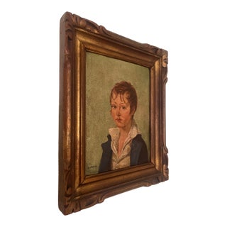 Vintage Original Oil Portrait Painting Young Boy Woodstock Workshop Ny Framed Artist Signed For Sale