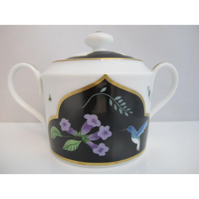 Figurative Lynn Chase Leopard Cat Design Jaguar Jungle Porcelain 24k Gold Sugar Bowl For Sale - Image 3 of 8
