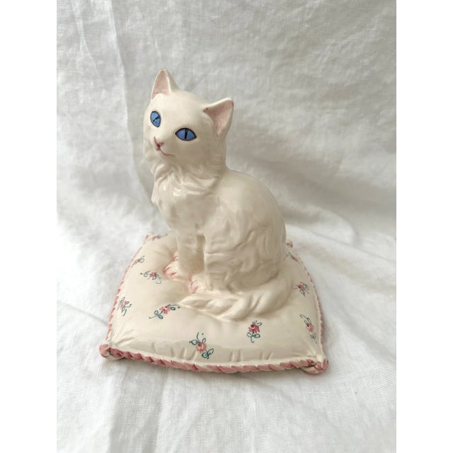 White Vintage Italian Ceramic Cat on Pillow For Sale - Image 8 of 8