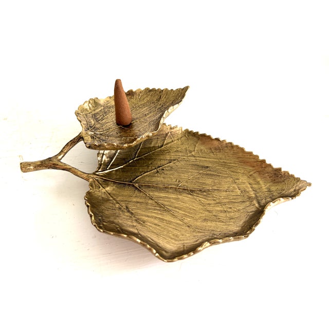 Vintage Gold Metal Leaf Tray For Sale - Image 4 of 10