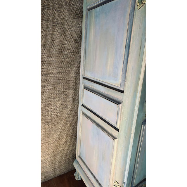 Gorgeous Whimsical and Romantic Blue Vintage French Provincial Armoire Custom Hand Painted. For Sale - Image 6 of 12
