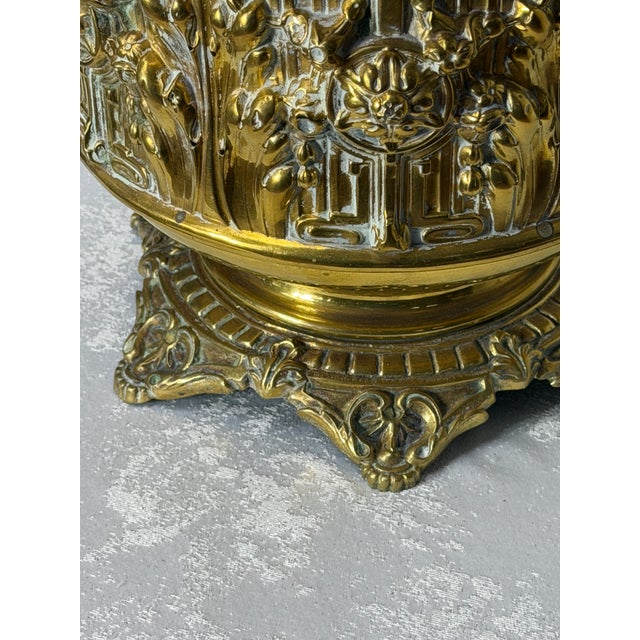 Antique 1800s French Brass Cachepot Planter With Repousse' Work 10" Diameter For Sale In Charlotte - Image 6 of 10