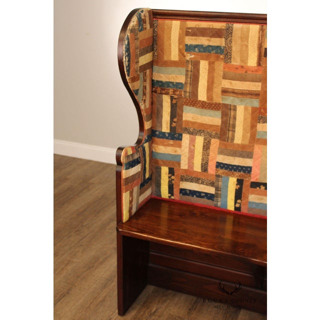 Wood Antique American Quilted Back Pine Settle Bench For Sale - Image 7 of 12