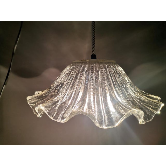 Mid-Century Portuguese Farmhouse Clear Glass Bowl Hanging Lamp, 1960s For Sale - Image 9 of 16
