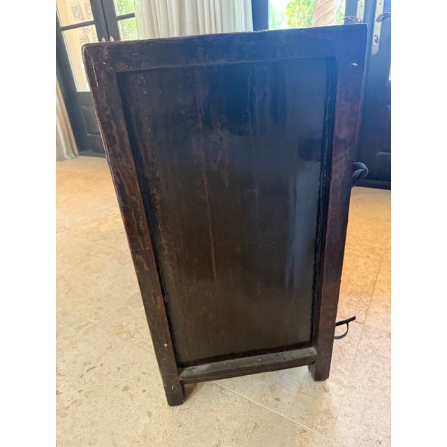 1930s Chinese Black Chinoiserie Painted Cabinet, Adapted for Media For Sale - Image 11 of 13
