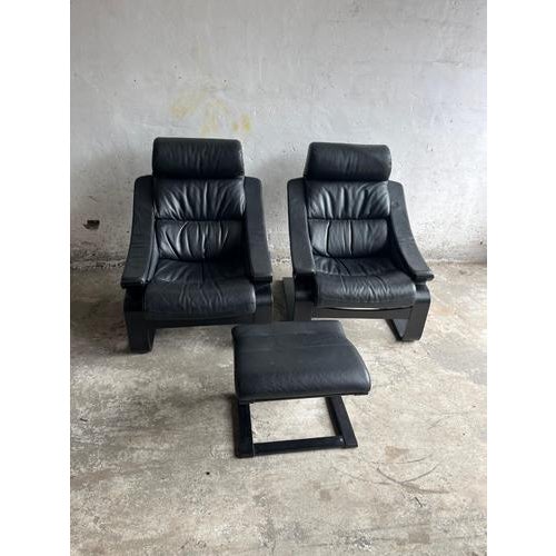1970s Nelo Kroken Sofa Set in Black Leather from Åke Fribytter, 1970s, Set of 4 For Sale - Image 5 of 15