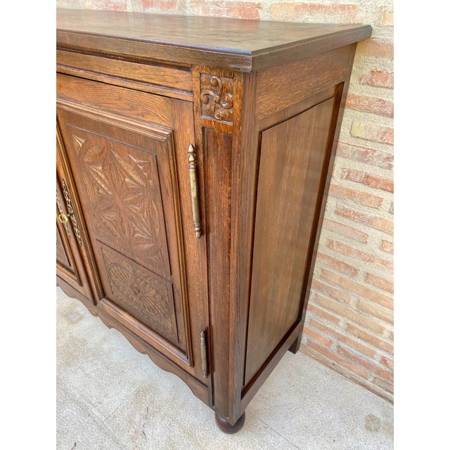 Spanish Carved Oak Cabinet with Geometric Panels, Early 20th Century For Sale - Image 6 of 15