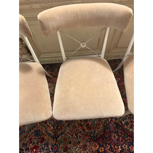 French Jonathan Adler Rider Dining Chairs – Set of 4 – Ivory Velvet For Sale - Image 3 of 5