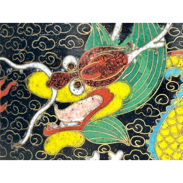 Yellow Antique Chinese Cloisonne Tea Caddy: Dragon & Flaming Pearl Design For Sale - Image 8 of 10
