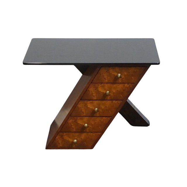 Contemporary Rare Hickory White Burled Walnut Contemporary Modern / Art Deco 30" X-Frame Nightstand / Accent Table For Sale - Image 3 of 12