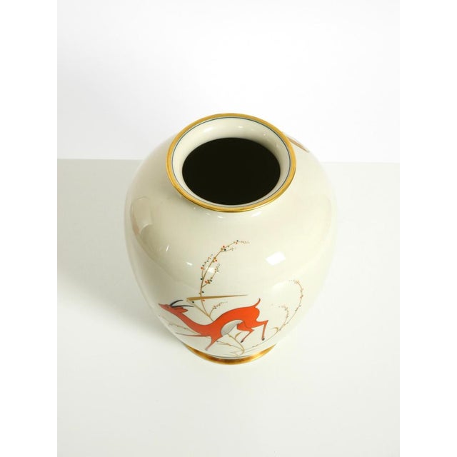 Ceramic Light Blue Porcelain Vase with Hand-Painted Wildlife Motifs from PMR Bavaria Jaeger & Co., 1940s For Sale - Image 7 of 18