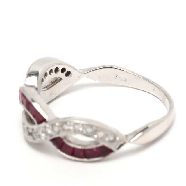 Early 21st Century 1.3ctw Ruby & Diamond Criss Cross Band Ring, 18k White Gold, Ring Size 7 For Sale - Image 5 of 6