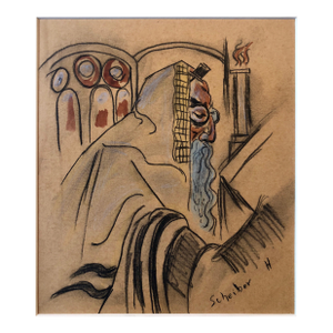 Hugó ScheiberRare Modernist Hungarian Rabbi Pastel Drawing Gouache Painting Judaica Art Deco, c.1930s