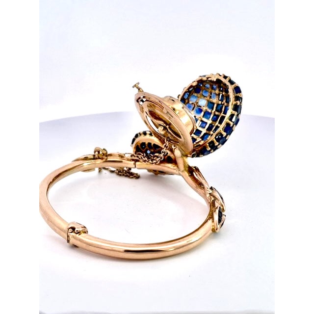 1960s Rose Gold Bypass Watch With 22ct Sapphire and Diamond Clusters, Uk For Sale - Image 10 of 11