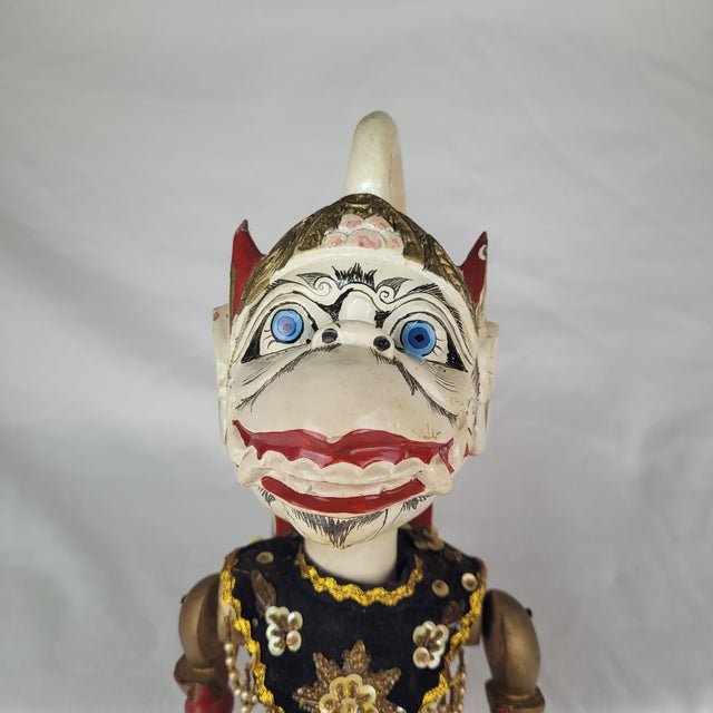 Vintage Indonesian Wayang Golek Rod Puppet Hanuman Hand Carved Wood Batik For Sale - Image 9 of 10