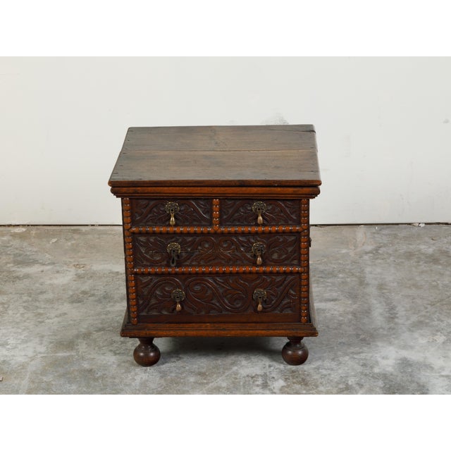 Late 18th Century Late 18th Century Oak Box with Faux Drawers, Handles and Carved Scrolls For Sale - Image 5 of 12