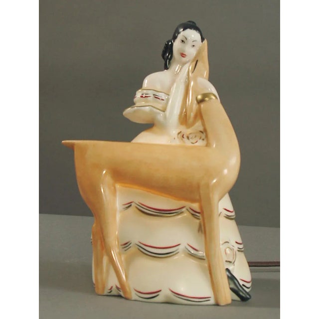 1920s French Art Deco Lady and Her Doe Night Light or Accent Lamp by Limoges For Sale In San Francisco - Image 6 of 6