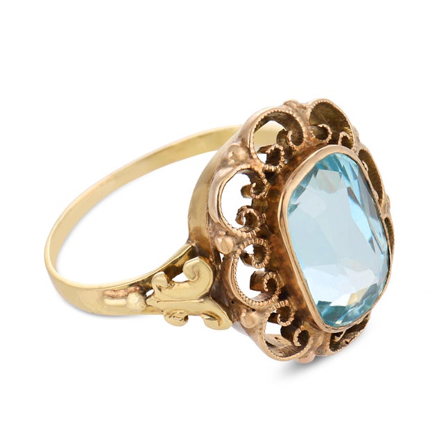 19th Century 19th Century Victorian 3.00 Carat Aquamarine 14k Yellow Gold Ring, Size 7 For Sale - Image 5 of 5