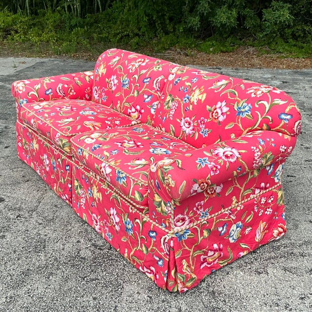 Wood Vintage Regency Roll Arm Sofa in Brunschwig and Fils “Fiesta De Flores” Upholstery For Sale - Image 7 of 7
