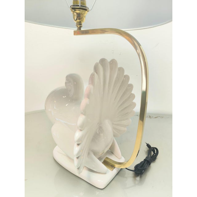 1970s Pigeon-Shaped Porcelain Lamp with Fabric Lampshade, 1970s For Sale - Image 5 of 18