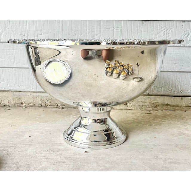 1980s 1980s F.B. Rogers Silverplate Massive Punch Bowl Set, 12 Cups Plate Ladle Bowl - 15 Piece For Sale - Image 5 of 11