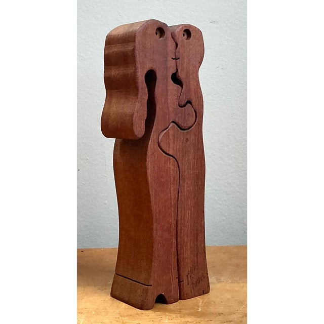 Vintage Abstract Lovers Wood Sculpture For Sale - Image 4 of 12