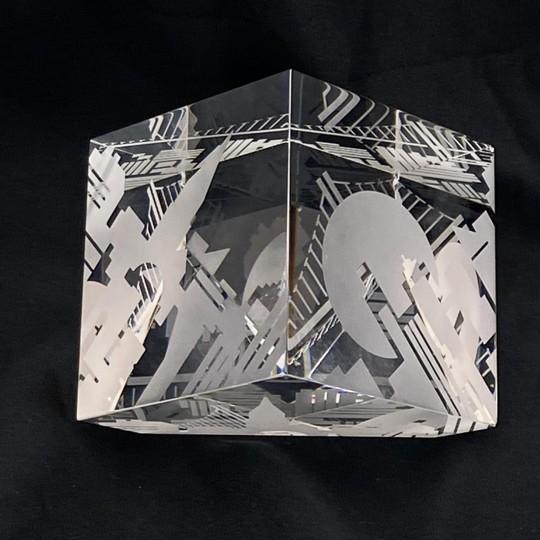 Glass Steuben Glass Prism Paperweight New York City Skyline (City Block) Signed No. 8156, Etched Art Glass (Vintage 1990s) For Sale - Image 7 of 15