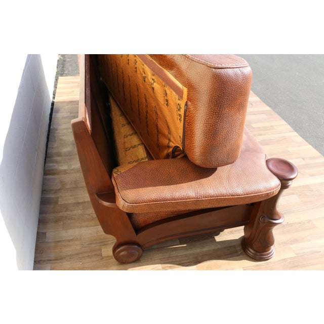 1970s Sculptural Brown Leather Sofa With Solid Wood Frame, Modernist Postmodern Lounge Couch Design For Sale - Image 13 of 18