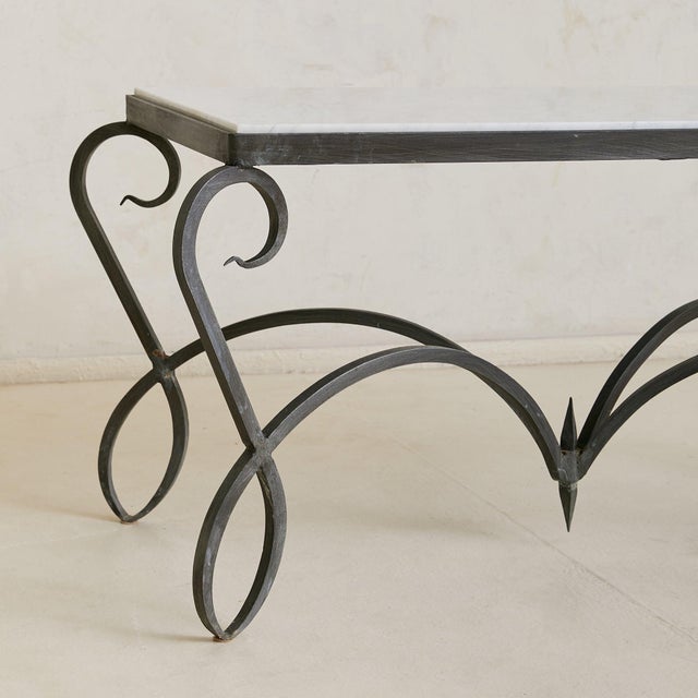 French Iron + White Marble Coffee Table, 1940s For Sale - Image 4 of 8