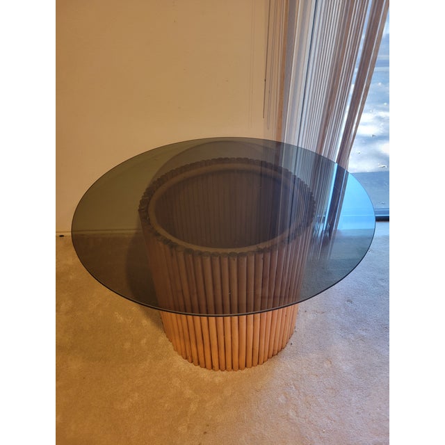 Wood Vintage Bamboo Round Table With Glass Top For Sale - Image 7 of 10
