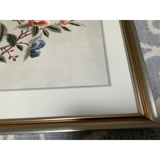 Textile 1970s Vintage Framed Asian Hand Embroidered Silk Art For Sale - Image 7 of 13