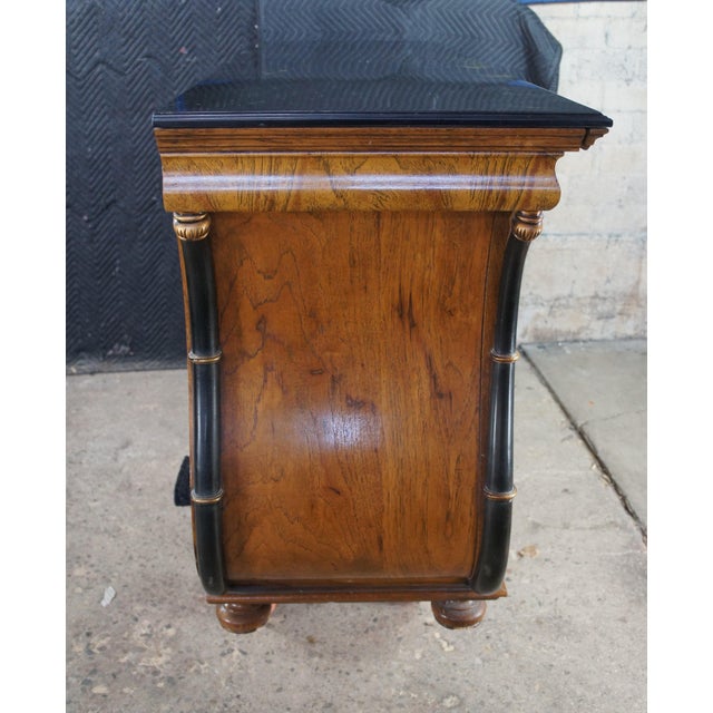Wood Late 20th Century French Empire Biedermeier Oak Double Dresser Commode Console Chest Hidden Drawer For Sale - Image 7 of 15
