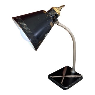 1930s Chase Brass & Copper Co. Art Deco Desk Lamp Black Shade & Feather Base For Sale