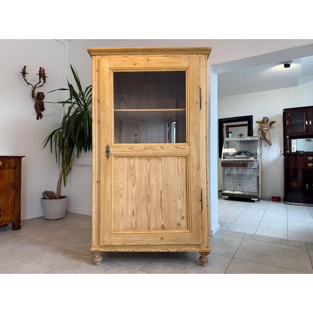 Original Biedermeier/Rural Gründerzeit Solid Wood Glass Display Cabinet, Spruce. Dimensions: Height x Width x Depth...